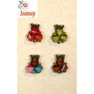 PINZA BRONCE 3 PIEDRAS CON FORMA CORAZON COLORES