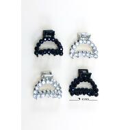 PINZA PEQUEÑA METAL PLATA / NEGRO TRIANGULAR STRASS AL TONO