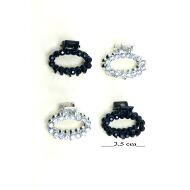 PINZA PEQUEÑA METAL PLATA / NEGRO OVAL STRASS AL TONO