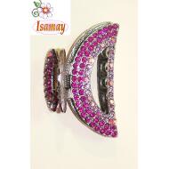 PINZA PLATA MEDIA LUNA PIEDRAS FUCSIA