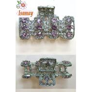 PINZA METAL RECTANGULAR RAYAS PIEDRAS MORADAS
