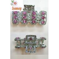 PINZA METAL RECTANGULAR RAYAS PIEDRAS ROSAS