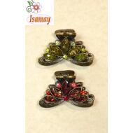PINZA BRONCE PEQUEÑA PIEDRAS CON PICOS JASPEADOS COLORES