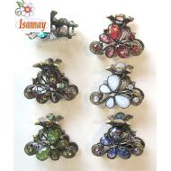 PINZA BRONCE PEQUEÑA MARIPOSA PIEDRAS JASPEADAS COLORES