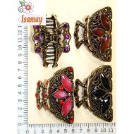 PINZA BRONCE MEDIA LUNA PULSADOR 3 LAGRIMAS ACRILICAS COLORES TRANSLUCIDOS