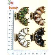 PINZA BRONCE MEDIO CIRCULO CON LAGRIMAS ACRILICAS Y STRASS COLOR