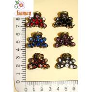PINZA PEQUEÑA BRONCE ABANICO STRASS COLORES