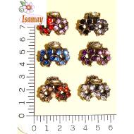 PINZA BRONCE PEQUEÑA 2 FLORES STRASS COLORES