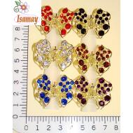 PINZA ORO VIEJO REDONDEADA CALADA PIEDRAS COLORES