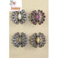 PINZA PLATA VIEJA ABANICO OVALOS Y PIEDRAS STRASS COLOR