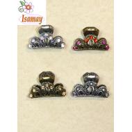 PINZA PEQUEÑA STRASS PLATA Y ORO VIEJO 3 ONDAS