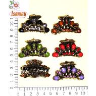 PINZA METAL ABANICO LABRADO STRASS COLORES Y PIEZAS FACETADAS