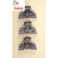 PINZA MEDIANA METAL FLORES LABRADAS STRASS COLORES