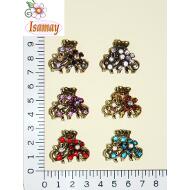 PINZA PEQUEÑA BRONCE FLORES HUECAS STRASS COLORS