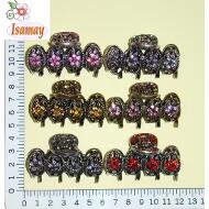 PINZA METAL PLATA / BRONCE OVALOS HUECOS FLORES STRASS COLORES