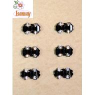 PINZA PULGA METAL 2 CORAZONES NEGROS Y STRASS CRISTAL