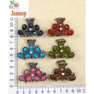 PINZA BRONCE / PLATA VIEJA TREBOL PIEDRAS FACETADAS COLOR