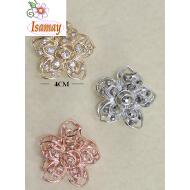 PINZA FLOR HUECA GRANDE 3 TONOS METAL CON STRASS