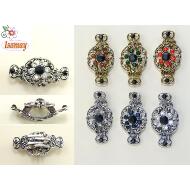 PINZA STRASS COLORES 2 PICOS ROSETON PLATA / ORO VIEJO 