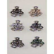PINZA METAL PLATA VIEJA SILUETA FLORES STRASS COLOR