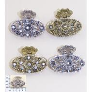 PINZA PLATA VIEJA / ORO VIEJO OVALO LABRADO FLORES STRASS