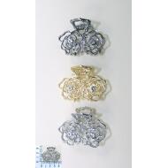 PINZA METAL ORO / PLATA / RHODIO 2 FLORES LABRADAS CRISTAL