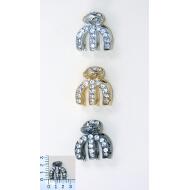 PINZA METAL ORO / PLATA / RHODIO 3 PATAS CON PULSADOR Y CRISTAL