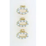 PINZA METAL DORADA MEDIANA OVALO PERLAS Y CRISTAL