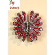PINZA MARGARITA GRANDE METAL PIEDRAS ROJAS