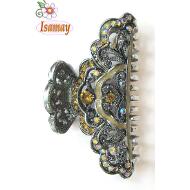PINZA GRANDE METAL ESMALTE Y PIEDRAS AMBAR
