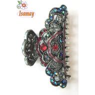 PINZA GRANDE METAL ESMALTE Y PIEDRAS ROJAS
