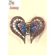 PINZA METAL CORAZON GRANDE PIEDRAS LILA
