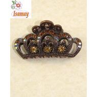 PINZA METAL COBRE CORONA PIEDRAS AMBAR