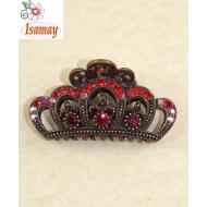 PINZA METAL COBRE CORONA PIEDRAS ROJAS