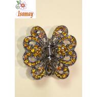 PINZA METAL GRANDE PIEDRAS AMBAR CON FLORES