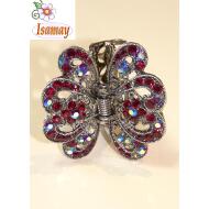 PINZA METAL GRANDE PIEDRAS GRANATES CON FLORES