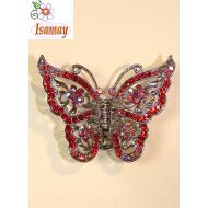 PINZA METAL MARIPOSA GRANDE PIEDRAS ROJAS