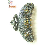 PINZA METAL GRANDE HOJAS PIEDRA AMBAR