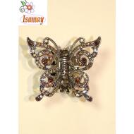 PINZA METAL MARIPOSA PIEDRAS MEDIANA AMBAR