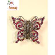 PINZA METAL MARIPOSA PIEDRAS MEDIANA ROJO