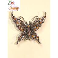 PINZA MARIPOSA PLATEADA FILAS PIEDRAS AMBAR