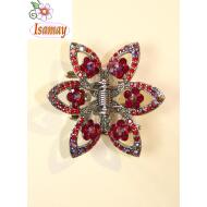 PINZA METAL PIEDRAS ROJAS FLOR 6 PETALOS CON FLORES DENTRO
