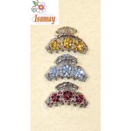 PINZA METAL GRANDE 3 FLORES PIEDRAS COLOR