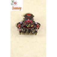 PINZA BRONCE RECTANGULAR PIEDRAS ROJAS