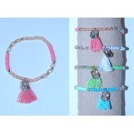 PULSERA ELASTICA BOLITAS CRISTAL Y BORLA PASTEL
