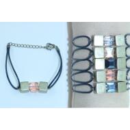 PULSERA CORDON ENCERADO CUBOS METAL Y CRISTAL FACETADO COLORES