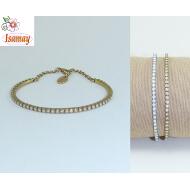PULSERA FINA RIGIDA ORO Y PLATA MATE STRASS OPAL