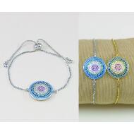 PULSERA PLATEADA / DORADA CIRCULOS CONCENTRICOS STRASS COLORES