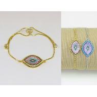 PULSERA PLATEADA / DORADA LAGRIMA STRASS COLORES