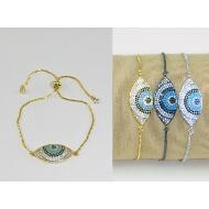 PULSERA PLATEADA / DORADA OJO STRASS COLORES